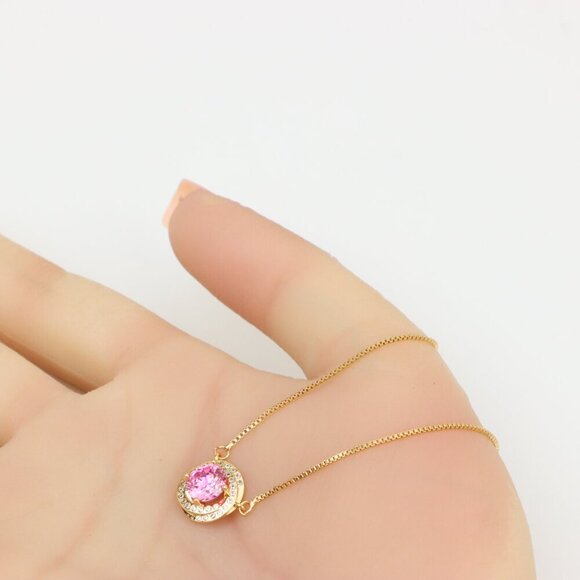 Elegant Rose Gold Necklace with Pink Stone & Adjustable Chain, XPNL0347 - Picture 4 of 13